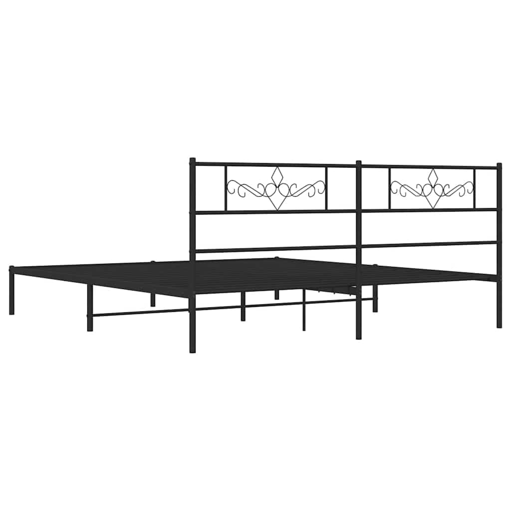 vidaXL 12" Black King Size Metal Bed Frame with Headboard No Mattress