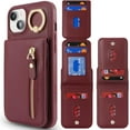thumbnail image 2 of iPhone 15 Plus Case with Card Holder for Women, iPhone 15 Plus Phone Case Wallet with Strap Credit Card with Kickstand Zipper Case for iPhone15plus - Red Wine, 2 of 12