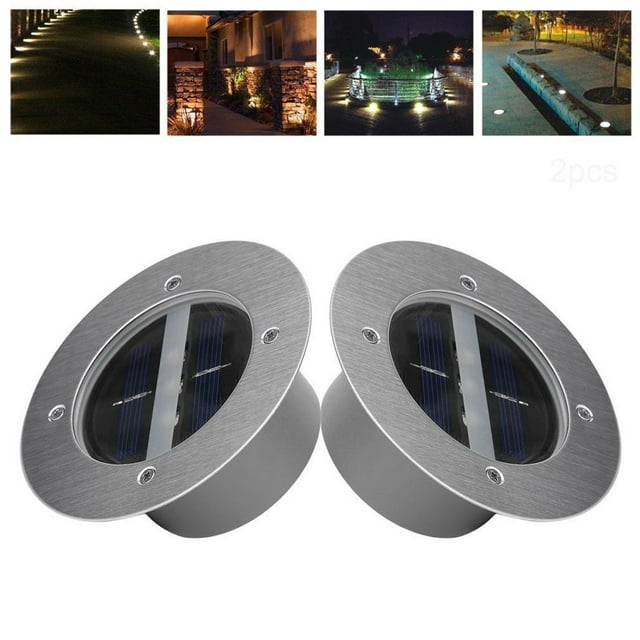 Luces solares para suelo de jardín, decoración de paisajes al aire libre con brillo mejorado e impermeable, acero inoxidable para caminos de césped, caminos de jardín, 2 piezas
