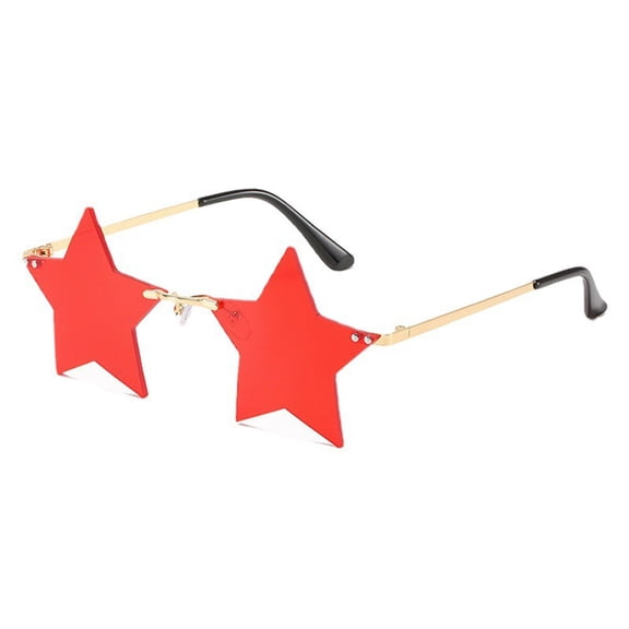 Star Shaped Sunglasses Fashion Rimless Pentagram Eyewear for Party Festival Costume Accessory Red