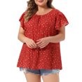thumbnail image 2 of DARING DIVA Women's Plus Tops Floral Crew Neck Pleated Front Tulip Sleeve Blouse 1X Red, 2 of 6
