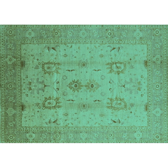 Ahgly Company Machine Washable Indoor Rectangle Oriental Turquoise Blue Industrial Area Rugs, 2' x 3'