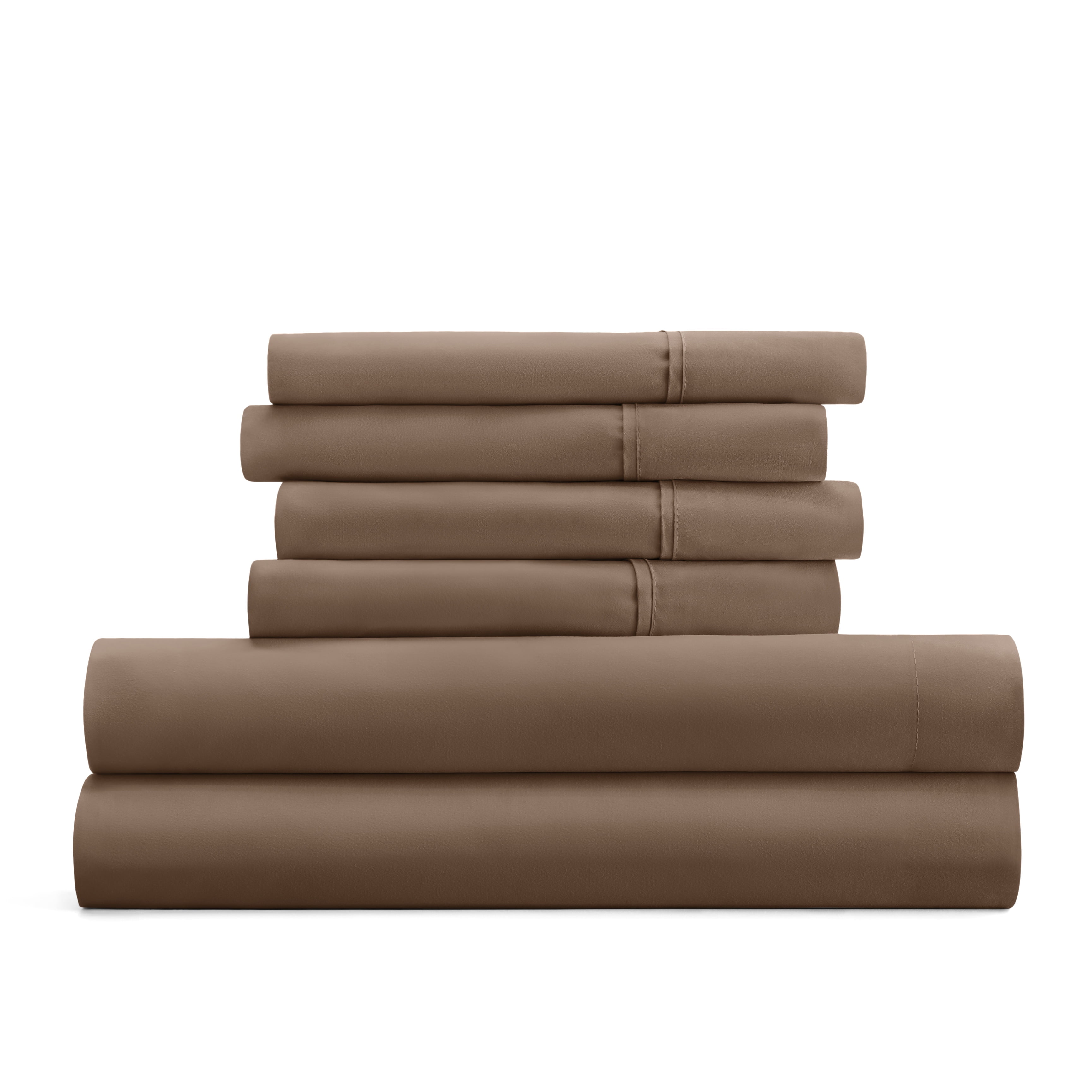 California King, Taupe Solid Microfiber 6 Piece Bed Sheet Set, by Noble Linens