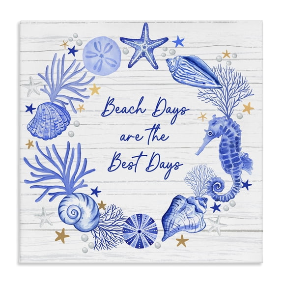 Stupell Industries Beach Days Best Wreath Nautical & Beach Painting Wrapped Canvas Art Print Wall Art, 17 x 17