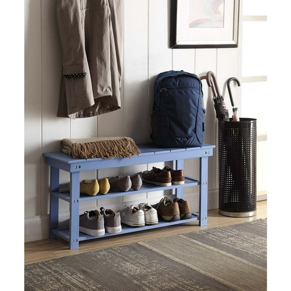 HomeStock Earthy Elegance Bench, 35.5"L x 12"W x 17"H, Durable MDF & Solid Wood, Non-Lead Paint, Two Lower Shelves, Contemporary Style