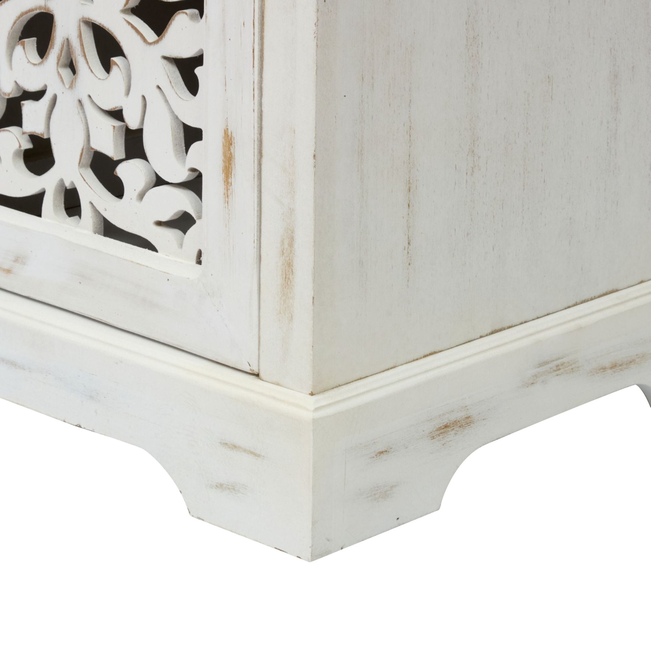 Noble House 43.3" Vintage Sideboard Buffet Cabinet with 3 Carved Doors, Antique White