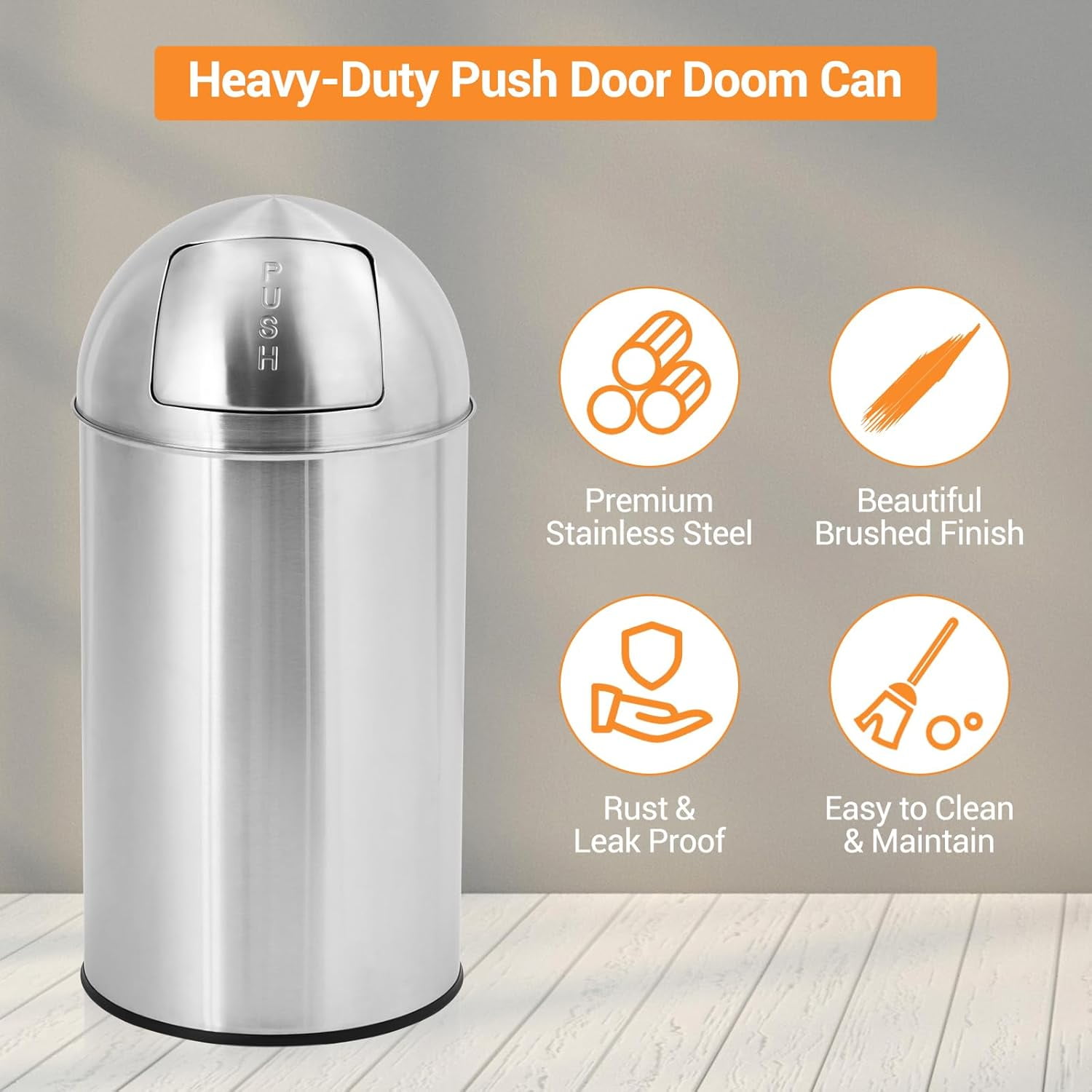 Lumiparty 18.5 Gallon/70 Liter Trash Can, Garbage Can with Push Lid, Heavy Duty Stainless Steel Waste Bin with Removable Inner Bucket, Outdoor Trash Bin for Commercial Use