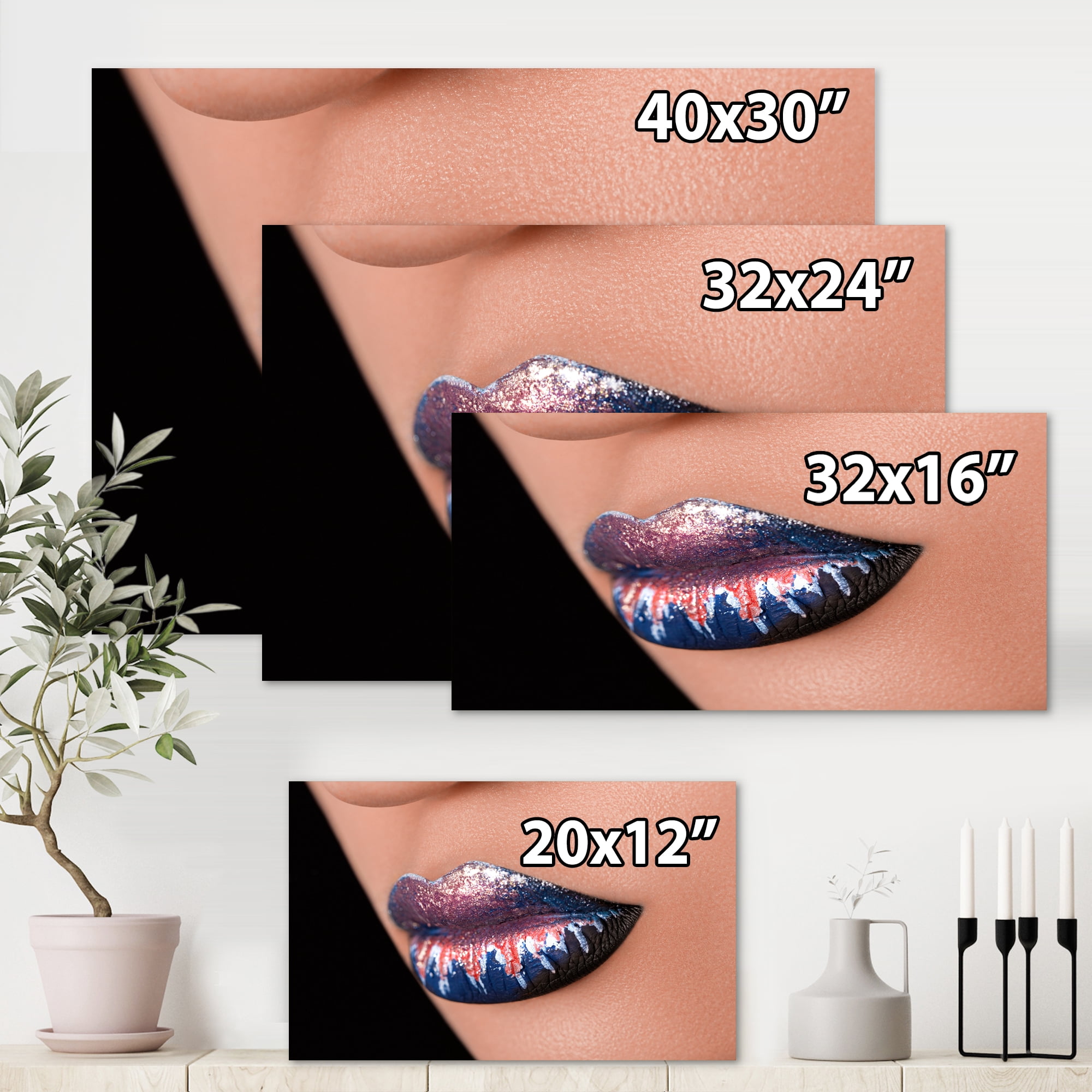 Designart ' Fashion and Creative Make Up On Woman Lips ' Modern Canvas Wall Art Print