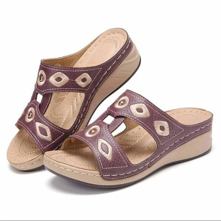 

Women s Wedge Heel Flip Flops Multicolor Embroidered Sandals Slippers