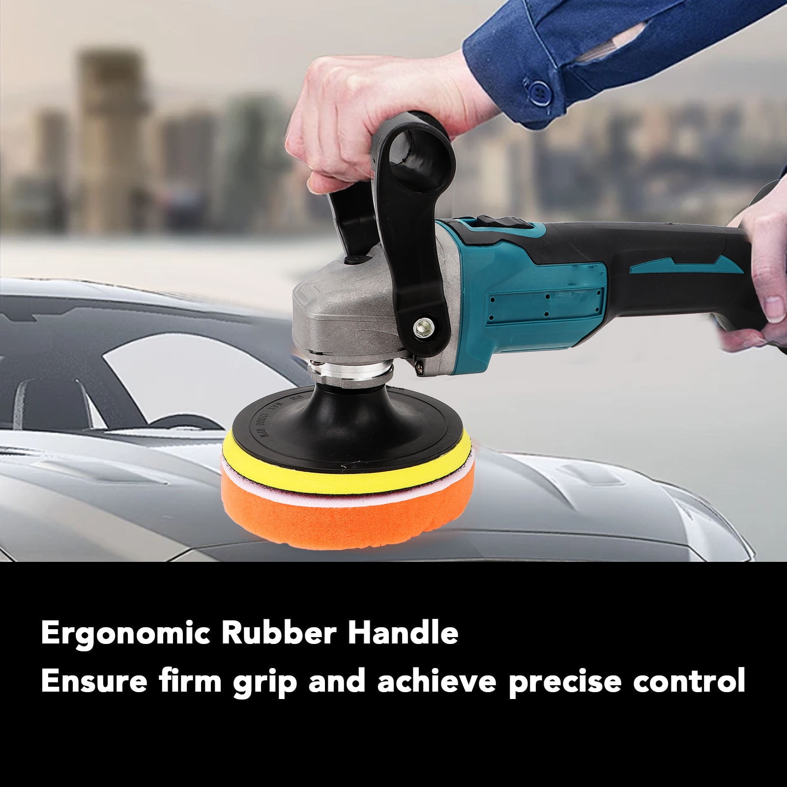 Rupoun Cordless Buffer Polisher 6 Variable Speed 18V Battery Powered Brushless Dual Action Car Grinding Machine 5-Inch Kit for Detailing Waxing (14.5 in / 37 cm)