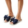 thumbnail image 4 of IEMIEMIEM Women House Slippers Two-Tone Bow Linen Open Toe Comfortable Breathable Slip On Indoor Slide Slippers Summer Shoes Blue, 4 of 4