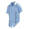 thumbnail image 3 of Lumtrix Mens Short Sleeve Cuban Guayabera Shirt Casual Summer Holiday Beach Button Down Shirts with Pocket Blue M, 3 of 4