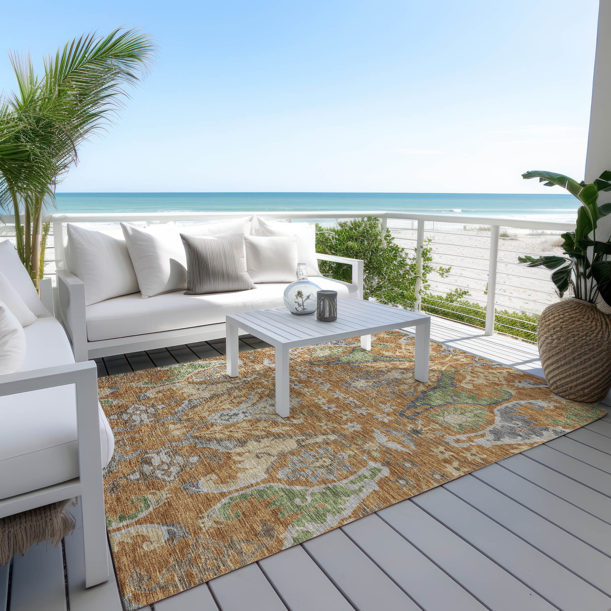 Addison Rugs Chantille Indoor/Outdoor Transitional Global Copper Washable Rectangle Rug, 10' x 14'