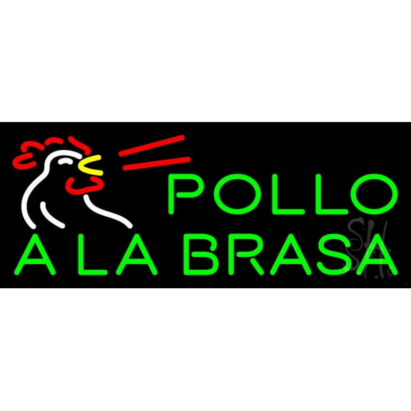 Pollo Ala Brasa LED Neon Sign 13" Tall x 32" Wide - inches Black Square Cut Acrylic Backing, with Dimmer - Premium built indoor Sign for Club, Home décor, Event, Workshop, Storefront.