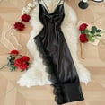 thumbnail image 5 of BUIGTTKLOP Women Nightgown Dress Silk Lace Trim V Neck Slip Dress Spaghetti Strap Asymmetrical Hem Layering Lace Cami Dresses, 5 of 6