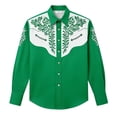 thumbnail image 4 of Boys Western Cowboy Print Shirt Long Sleeve Button Down Casual Top for Children Youth Western Embroidery Turn Down Collar Long Sleeve Regular Light Green 4 Years-5 Years, 4 of 4