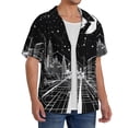 thumbnail image 2 of Pofeuu Futuristic Moonlit Cityscape Print Mens Casual Short Sleeve Shirts Beach Summer Spread Collar Pocket Tops Men's Casual Short-sleeved Shirt-XX-Large, 2 of 5