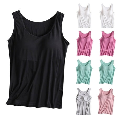 DDAPJ pyju Womens Built in Bra Tank Tops Solid Basic Workout Camis Yoga Shirt Soft Comfort Modal Undershirt Sales of the Day Hot Pink XXXL