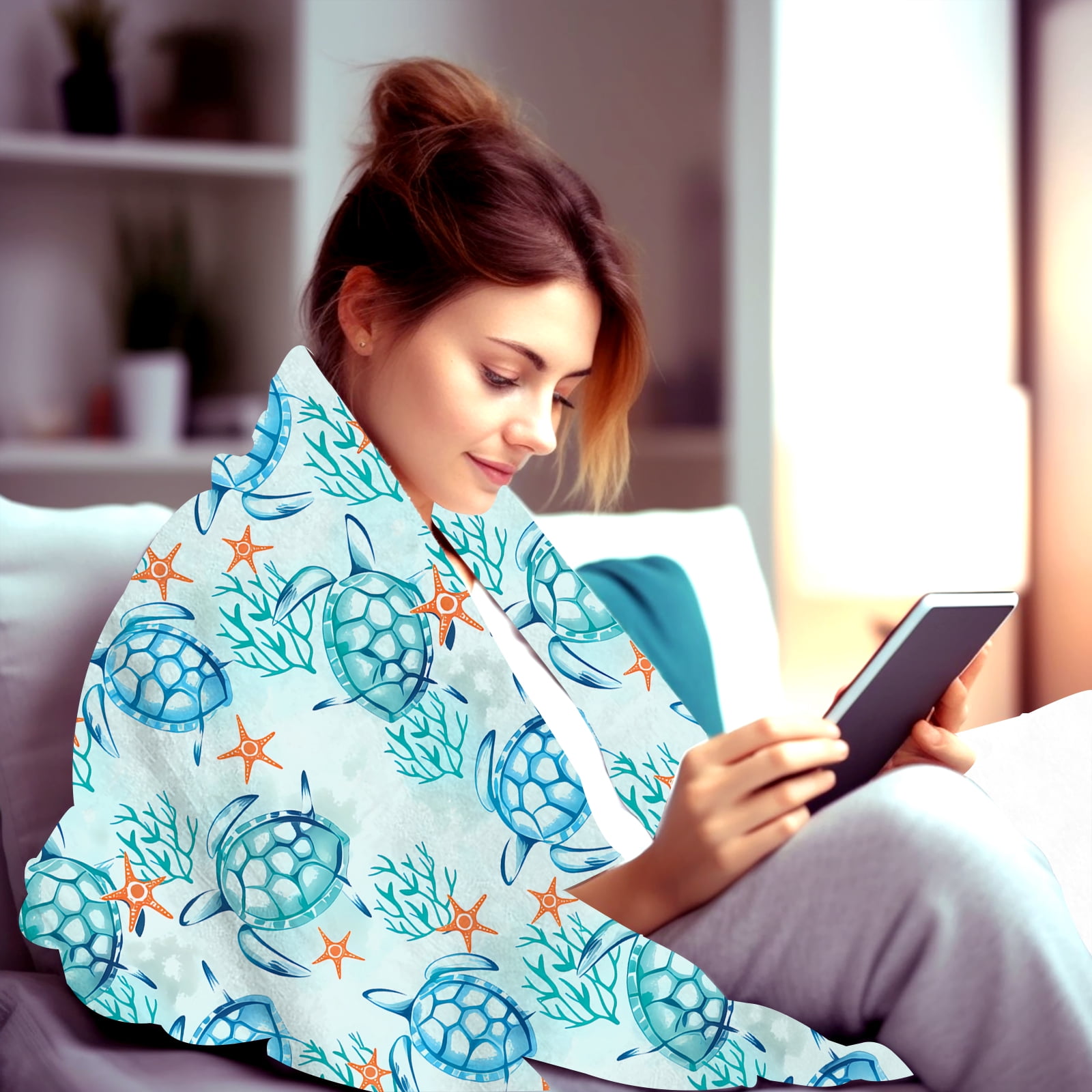 Sea Turtle Blanket for Women Stuff Turtles Blanket Throw Plush Cozy Soft Flannel Bedding Turtle Blankets Gifts for Women Adults Sea Animal Lovers Sofa Couch Bed Room Decor 60"X50"