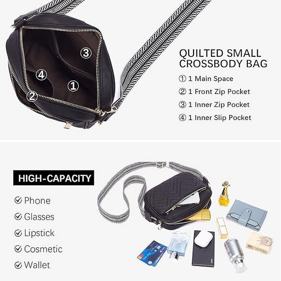 Gomayee Quilted Crossbody Bags for Women Vegan Leather Purses Small Shoulder Handbags with Wide Strap