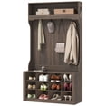 thumbnail image 1 of CoSoTower 4-In-1 Hall Tree with Bench and Shoe Storage, Farmhouse Coat Rack Shoe Bench with 12 Shoe Cubbies, 6 Hooks, Dark Brown, 1 of 7