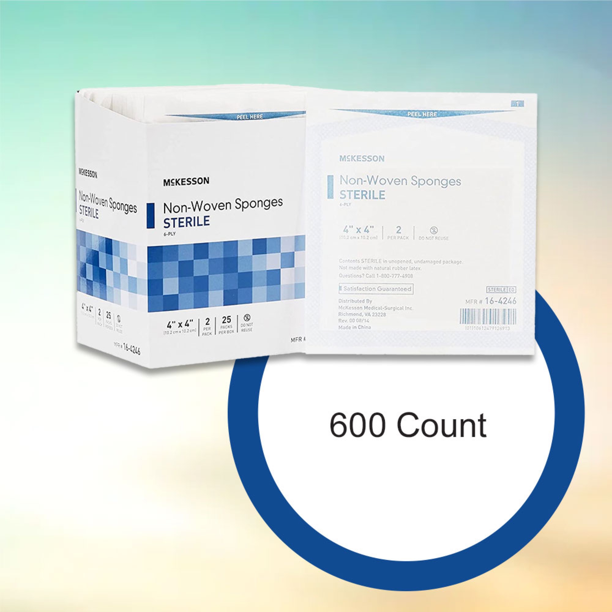 McKesson Non-Woven Gauze Sponges, Sterile Absorbent Wound Pad - 4 in x 4 in, 2 per Pack, 300 Packs, 600 Total