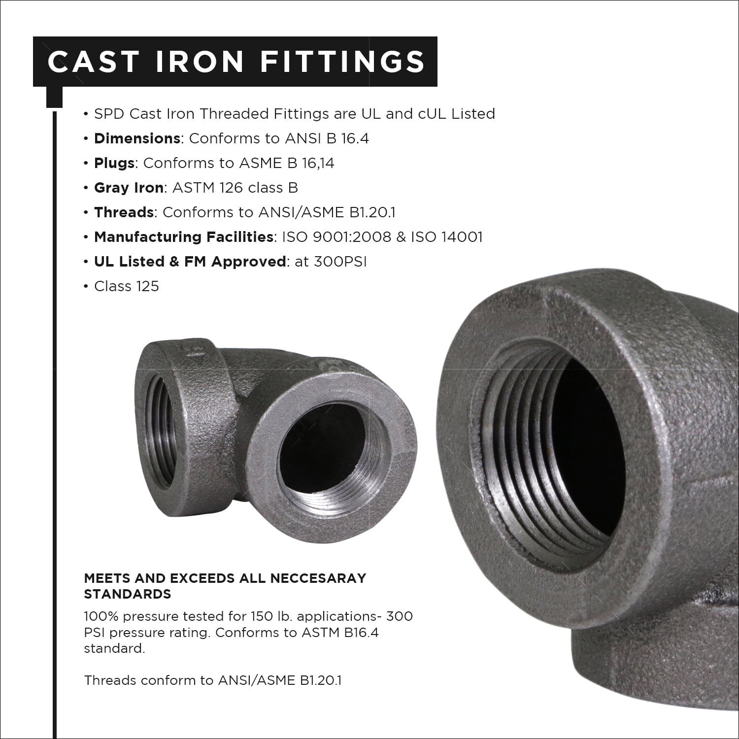 Supply Giant 1-1/4" 90 Degree Black Pipe Street Elbow, Cast Iron