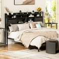 thumbnail image 6 of Akaber King Size Headboard, 3 Tier Storage Headboard with Sliding Barn Doors, Outlets, USB Ports, LED Light, Width Adjustable for King Size Beds, Rustic Black, 6 of 6