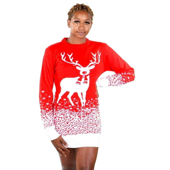 Socal Look Women's Ugly Christmas Sweater Dress – Long Sleeve Acrylic Crew Neck Pullover, XS