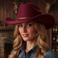 thumbnail image 7 of RUINIXCW Western Cowboy Cowgirl Hat for Women Men Wide Brim Pentagram Leather Belt Fedora Hat Wool Felt Vintage Jazz Hats, 7 of 7