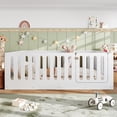 thumbnail image 2 of URTR Queen Size Montessori Floor Bed with High Fence and Door, Wooden Low-profile Queen Floor Bed Frame for Bedroom, White, 2 of 10