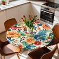 thumbnail image 2 of Flower Elastic Fitted Round Table Cover Vintage Art Waterproof Outdoor Tablecloth for Holiday Party, Picnic, Patio & Dining Fits Tables Up to 36"-44", 2 of 8