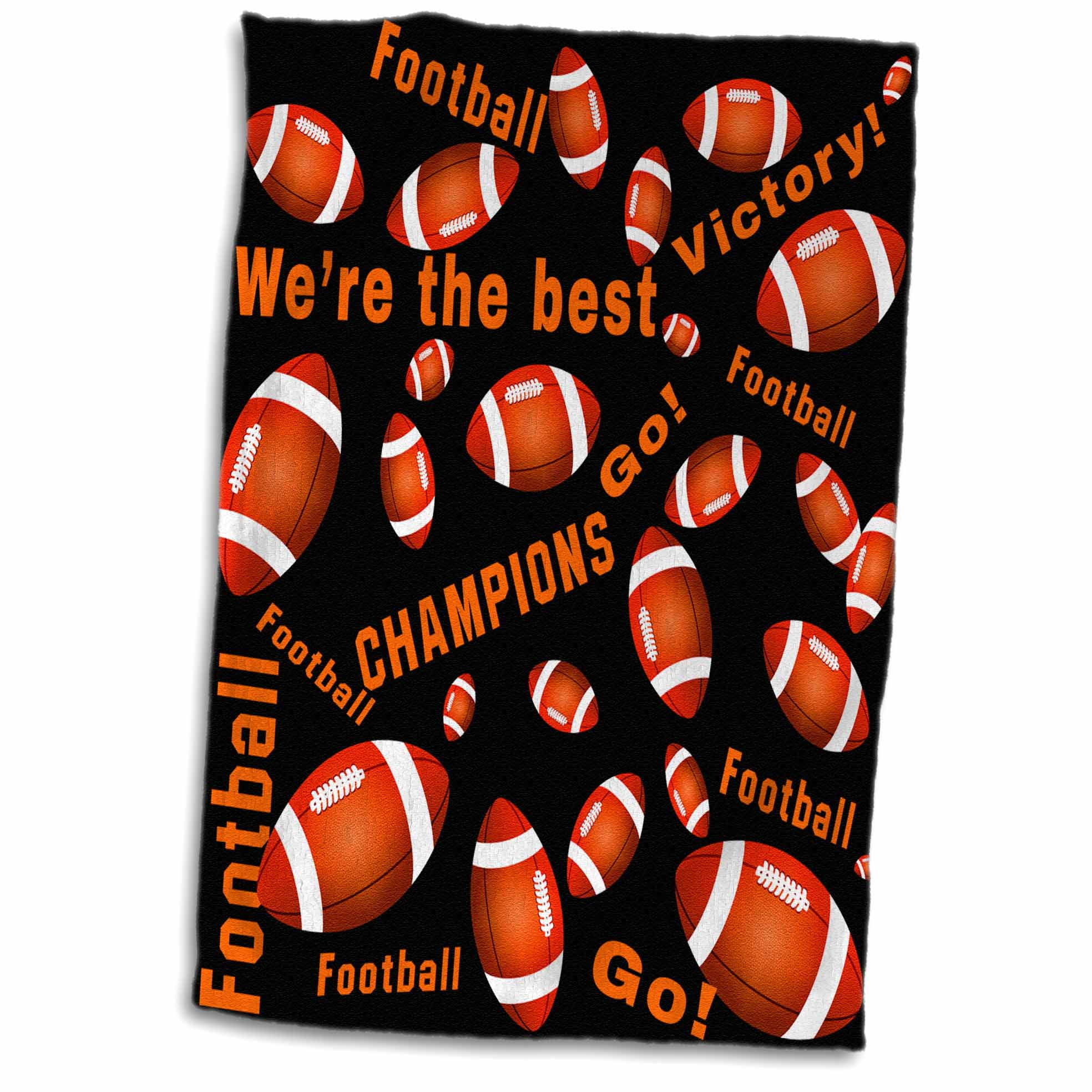 3dRose Orange American football balls and texts on black - Towel, 15 by 22-inch