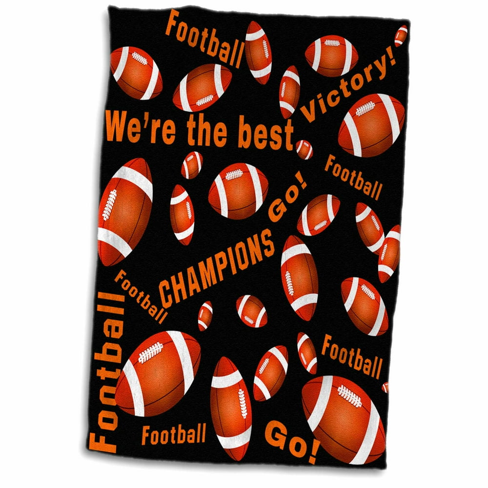 3dRose Orange American football balls and texts on black Towel, 15 by