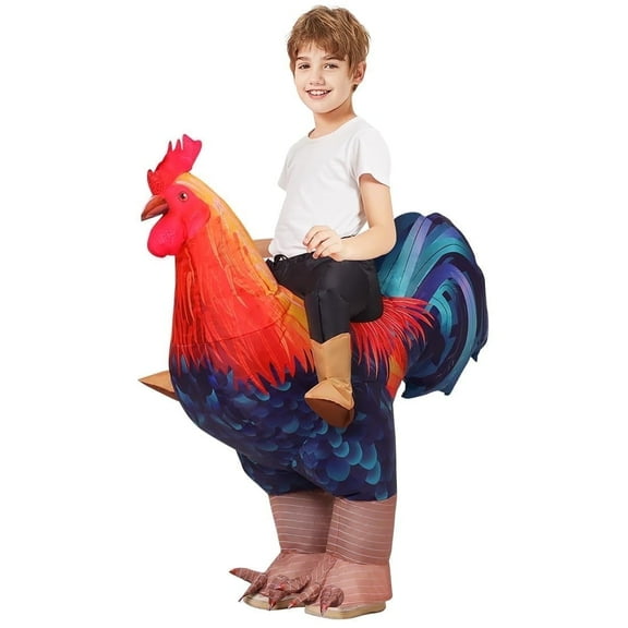 COMIN 48 inch Inflatable Chicken Costume Kids Rooster Suit Funny Cosplay Halloween Costume for Boys Girls Birthday Christmas Supplies