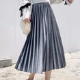 thumbnail image 4 of Women Midi Skirt - Elastic High Waist Solid Color Loose Fit Long Skirt Pleated Velvet Autumn Winter Skirt, 4 of 8