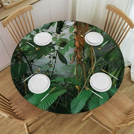 

Orinice Leaves Plants Round Table Cover Stain Resistant Washable Indoor Outdoor Tablecloth Kitchen Dining Wedding Parties Table Cloth 100% Polyester Fiber 54-58