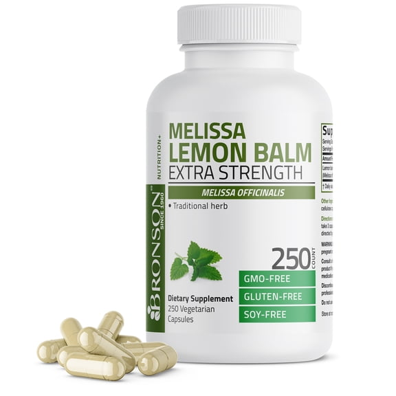 Bronson Melissa Lemon Balm Promotes Relaxation Non-GMO, 250 Vegetarian Capsules