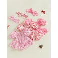 thumbnail image 2 of Newborn Baby Girl Summer Outfit Puff Sleeve Flower/Bow/Cherry Print Ruched Romper Dress with Headband Cute Clothes 0-18M, 2 of 8