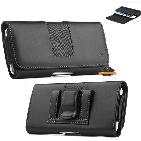 For Samsung Galaxy A25 5G Universal Premium Horizontal Leather Case Pouch with Magnetic Closure, Belt Clip & Belt Loops Holster Cover - Black