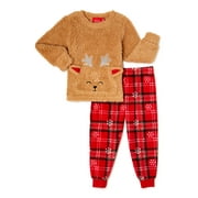 Sleepy Nites Reindeer Sherpa Holiday Matching Family Christmas Pajamas Toddler Unisex Sleepwear Set, 2-Piece, Sizes 2T-5T