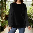 thumbnail image 2 of Haut en Velours pour Femmes Col Rond Blouse à Manches Longues en Mousseline Patchwork, 2 of 8