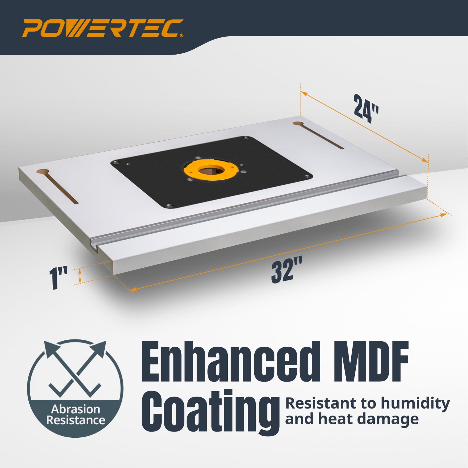POWERTEC 24" x 32" Benchtop Router Table with Insert Plate – Laminated MDF Surface, Reducer Rings, Leveling Hardware & Starting Pin; Compatible with Bosch, DeWalt, Makita & More (71685)