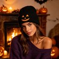 thumbnail image 4 of Jamicy Women's Beanies Hats Fashion Embroidered Pumpkin Knitted Beanie Hat Winter Thick Warm Soft Cute Hat for Winter Fall, 4 of 5