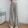 thumbnail image 3 of WIZUTIZ Palazzo Pants for Women Casual Thin Stylish Baggy Wide Leg Sweatpants Spandex Elastic High Rise 7/8 Length Pants Solid Flowy Pleated with Pockets Trousers for Teen Girls Hiking Club Gray, 3 of 4
