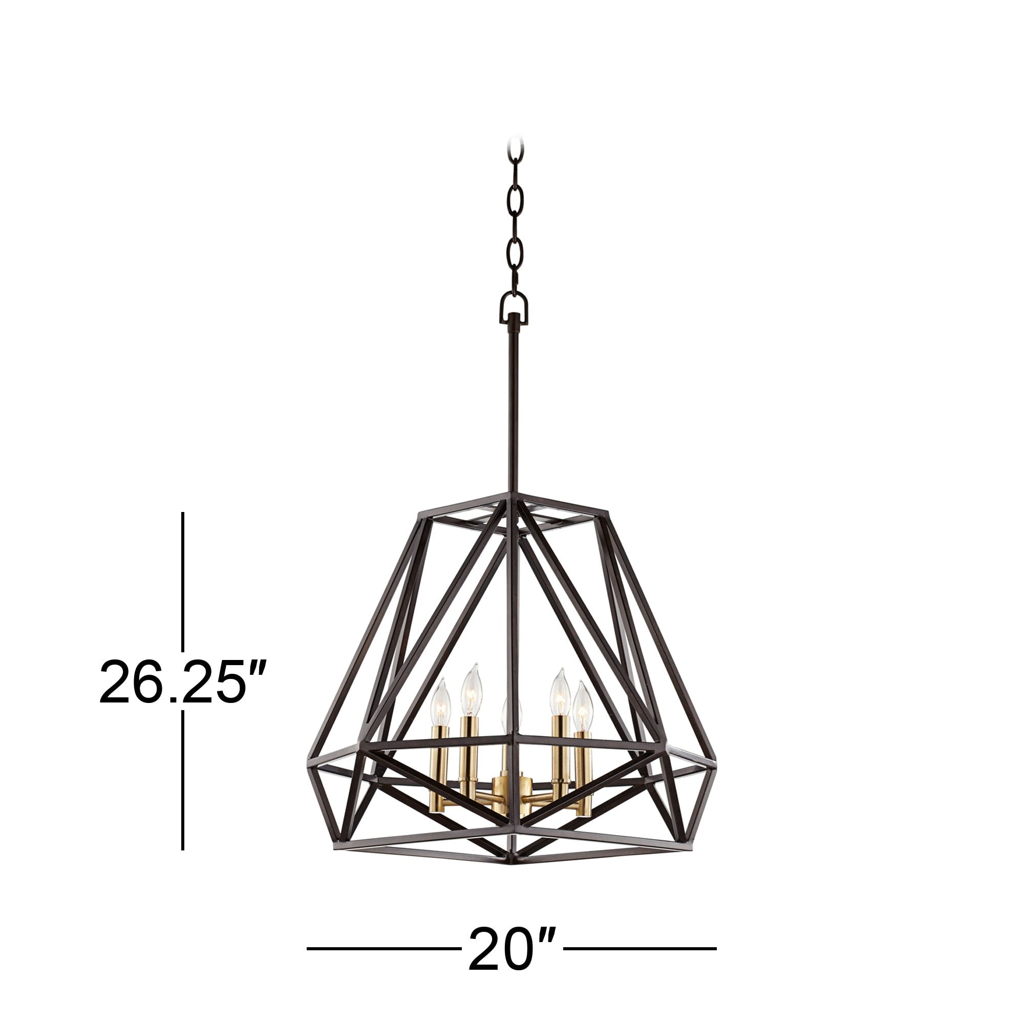 Franklin Iron Works Hawking Bronze Pendant Chandelier 20" Wide Modern Geometric Cage 5-Light Fixture for Dining Room House Kitchen Island Bedroom Home
