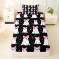 thumbnail image 3 of Manfei Kawaii Bownot Ghosts Twin Sheets,Halloween Themed Pattern Bedding,Black,3 Pieces,1 Fitted Sheet and 1 Pillowcase, 3 of 6