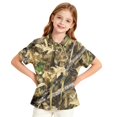 thumbnail image 4 of Kids Girls Short Sleeve Polo Shirt, Tree Leaf Camo Printed Polyester Top, Casual Outdoor Daily Wear Children Collared T-Shirt,Bronze,110, 4 of 6