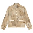 thumbnail image 4 of Jackets for Women Winter Coat Jackets Flannel Stand Collar Jacket(Beige Bamboo Collage Pattern Design,Size:S-4XL), 4 of 7