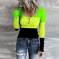 thumbnail image 1 of Birdeem Women Casual Long Sleeve Color Match Printing Button Round Neck T-Shirt Blouse Tops, 1 of 1